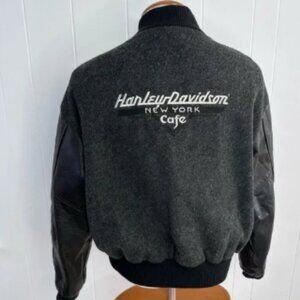 Vintage Harley Davidson New York Cafe Wool & Leather Bomber Jacket